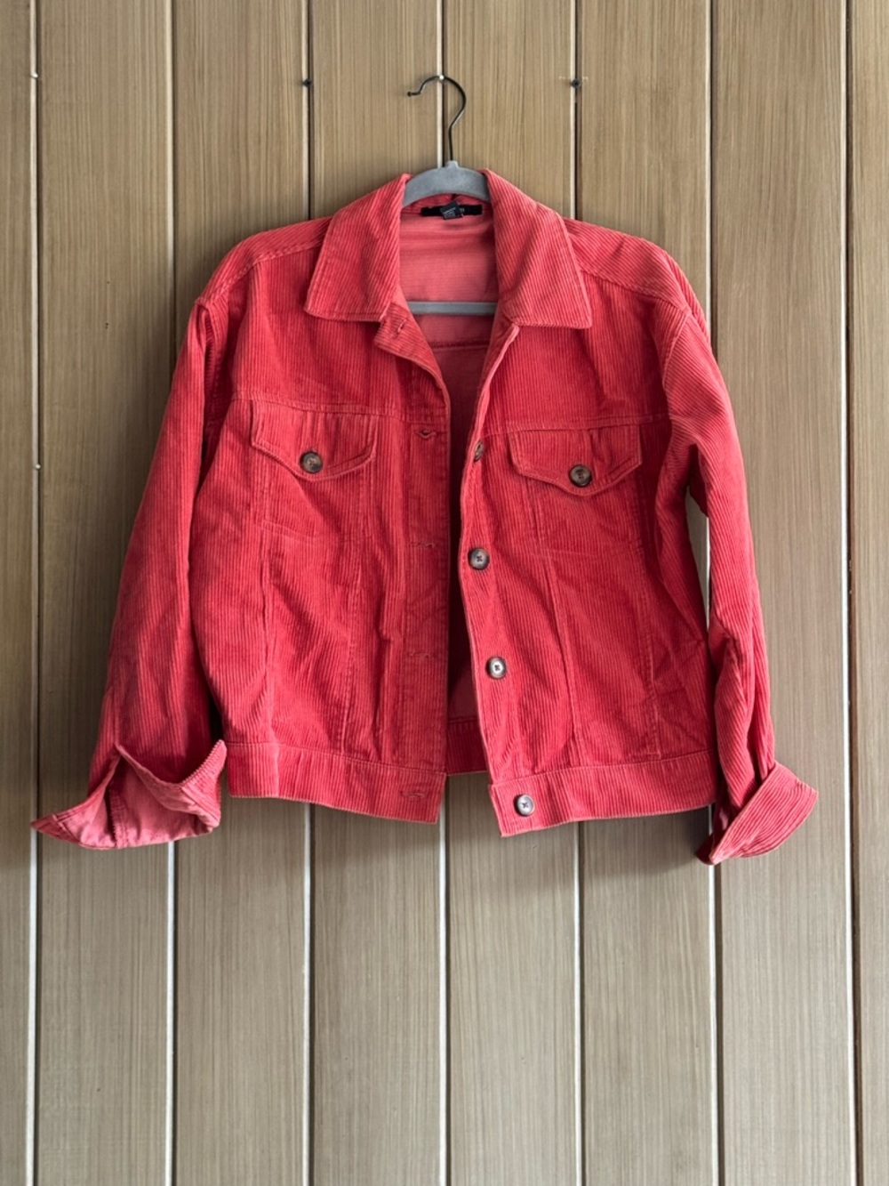 Forever 21 Coral-Red Corduroy Bomber Jacket